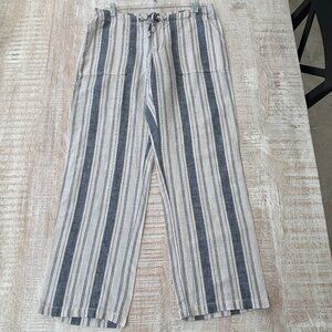 Gap Women's Linen Blend Striped Draw-String Pants blue/white size 8